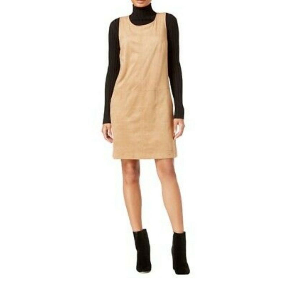 Maison Jules Tan Faux Suede Shift Dress